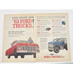 1963 Ford Trucks Vintage Print Ad 60s New Models Pickups BBC Line Autos Cars